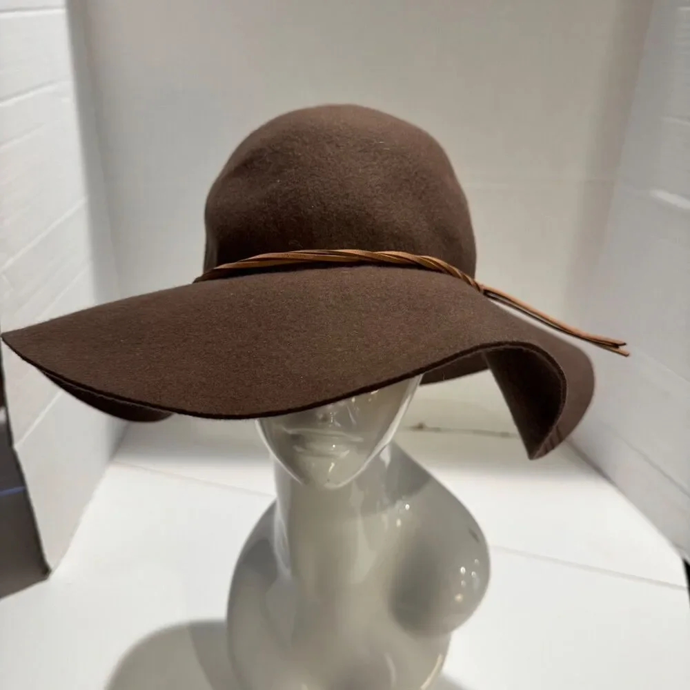 D&Y Floppy Brown Wool Beach Hat Leather Band One Size